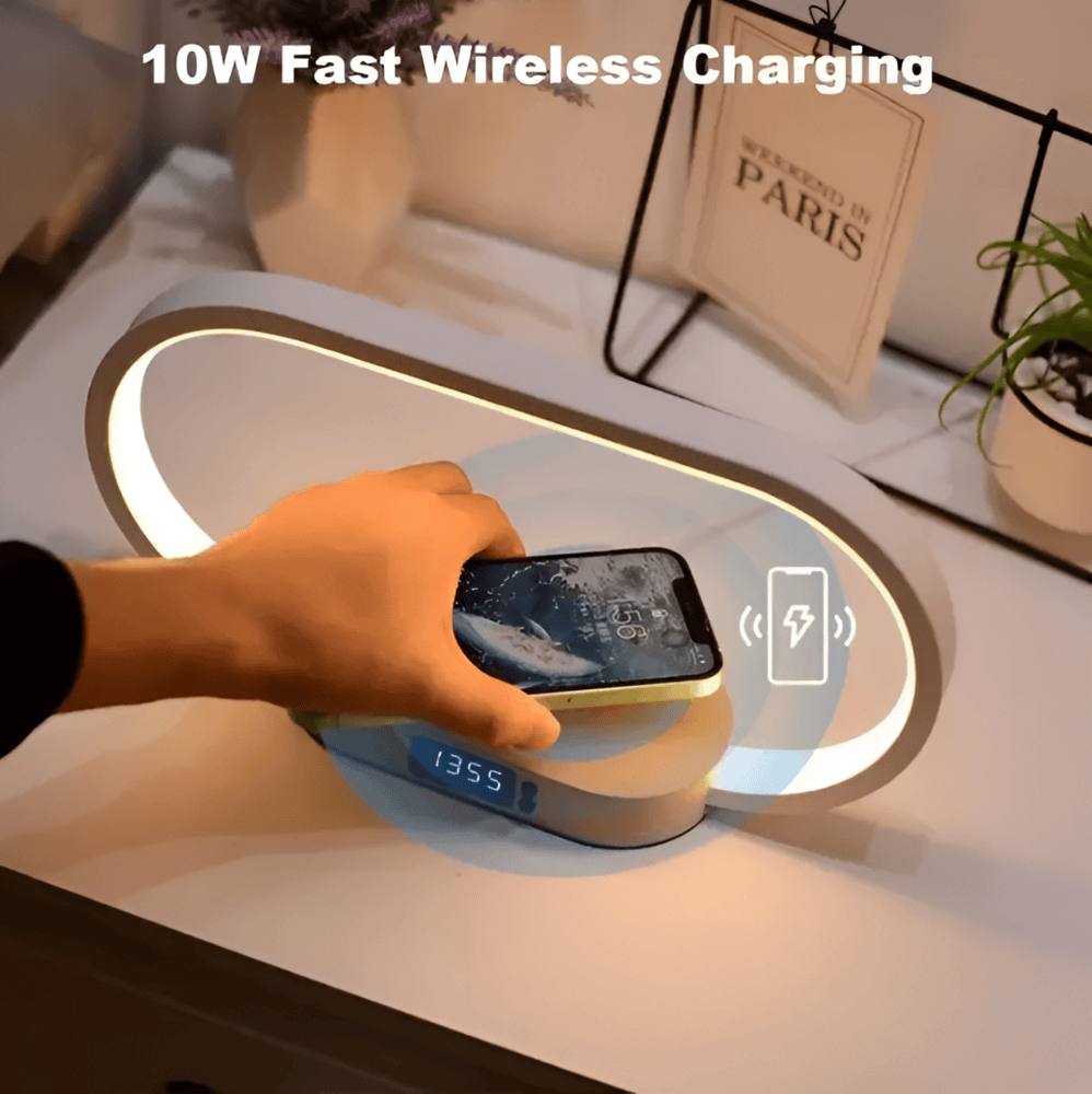 LED Night Light with Wireless Charging and Digital Clock – Multifunctional Bedside Lamp