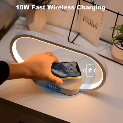 LED Night Light with Wireless Charging and Digital Clock – Multifunctional Bedside Lamp
