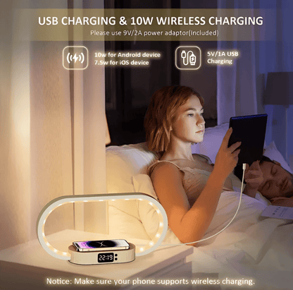 LED Night Light with Wireless Charging and Digital Clock – Multifunctional Bedside Lamp