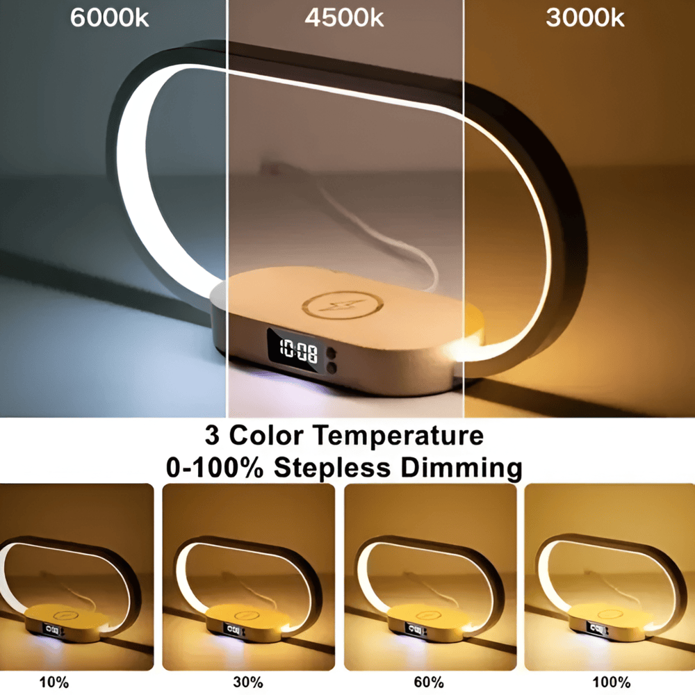 LED Night Light with Wireless Charging and Digital Clock – Multifunctional Bedside Lamp