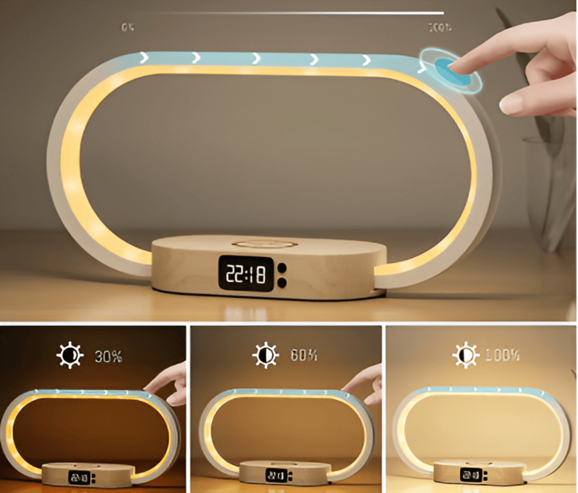 LED Night Light with Wireless Charging and Digital Clock – Multifunctional Bedside Lamp