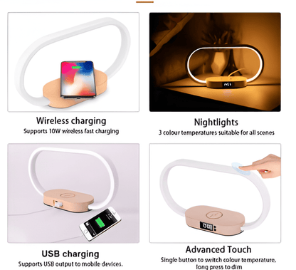 LED Night Light with Wireless Charging and Digital Clock – Multifunctional Bedside Lamp