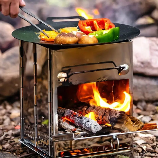 Compact Foldable Wood Stove – Stainless Steel for Outdoor Use