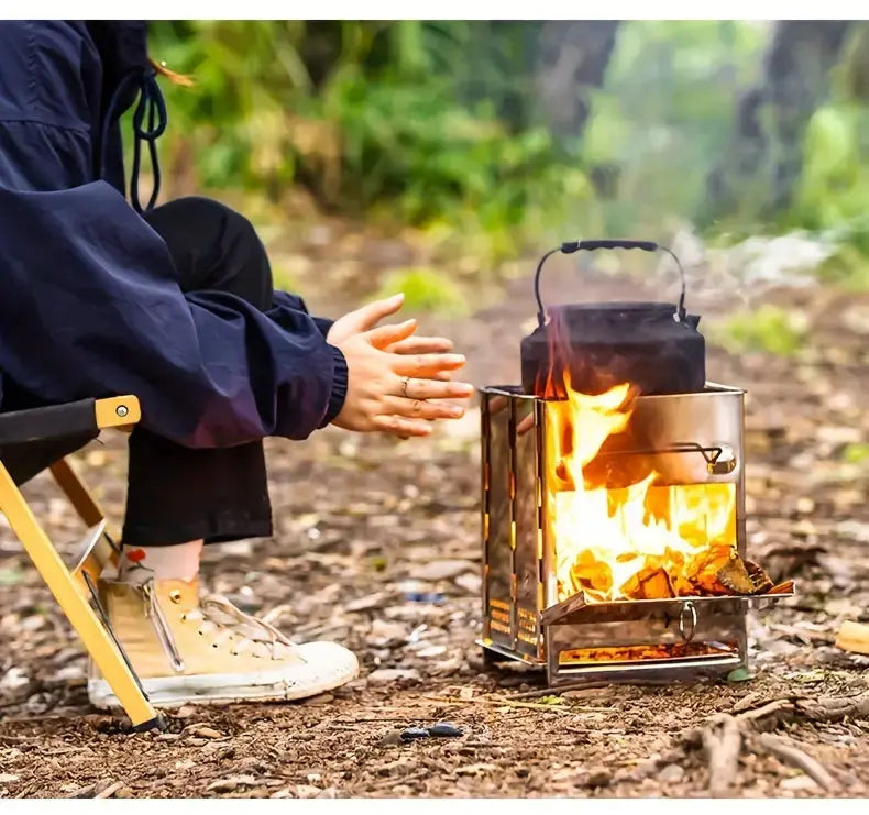 Compact Foldable Wood Stove – Stainless Steel for Outdoor Use