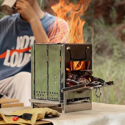 Compact Foldable Wood Stove – Stainless Steel for Outdoor Use