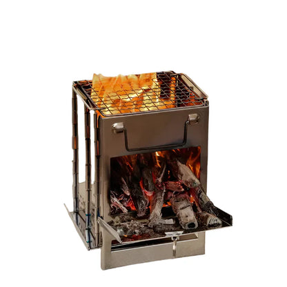 Compact Foldable Wood Stove – Stainless Steel for Outdoor Use