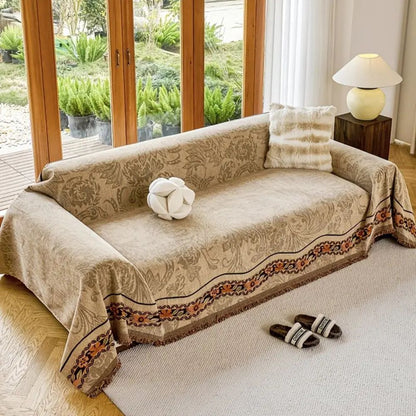Chic Bohemian Couch Protector with Tassel Accents