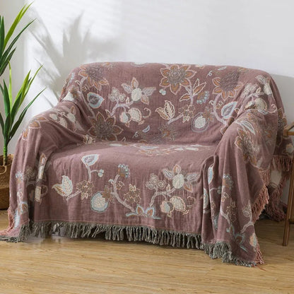 Serenity Blooms Cotton Bed Cover with Tassel Edging