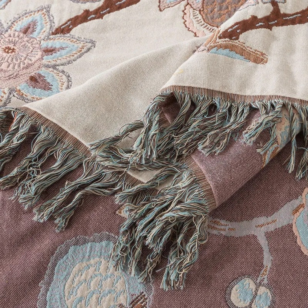 Serenity Blooms Cotton Bed Cover with Tassel Edging