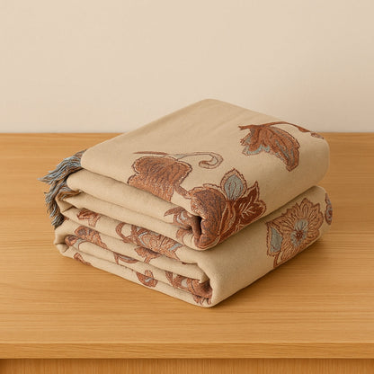 Serenity Blooms Cotton Bed Cover with Tassel Edging