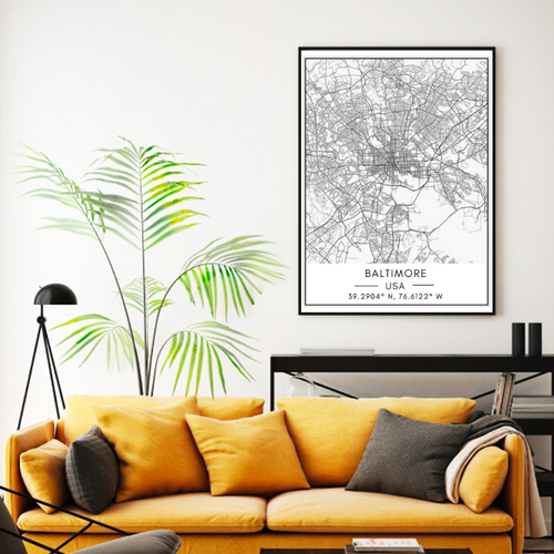 Canvas Wall Art of Baltimore City Map for Home Decor