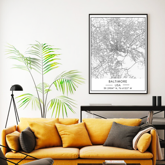Canvas Wall Art of Baltimore City Map for Home Decor