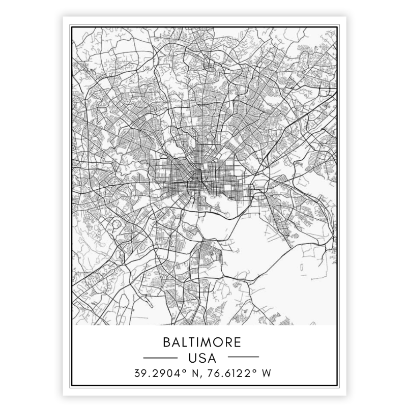 Canvas Wall Art of Baltimore City Map for Home Decor