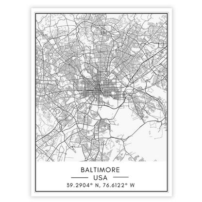 Canvas Wall Art of Baltimore City Map for Home Decor