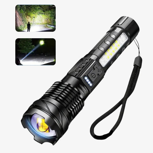 LED Flashlight 5000 Lumen | XHP50 Chip & COB Side Light | USB Rechargeable | Suitable for Outdoor & Emergency Use