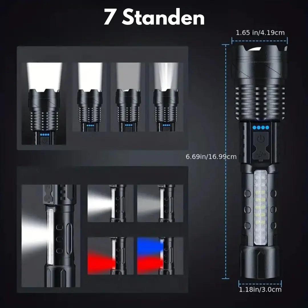 LED Flashlight 5000 Lumen | XHP50 Chip & COB Side Light | USB Rechargeable | Suitable for Outdoor & Emergency Use
