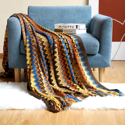 Handwoven Bohemian Chevron Duvet Cover with Fringes – Earthy Tones