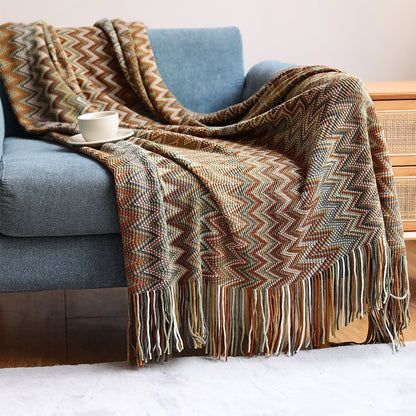Handwoven Bohemian Chevron Duvet Cover with Fringes – Earthy Tones