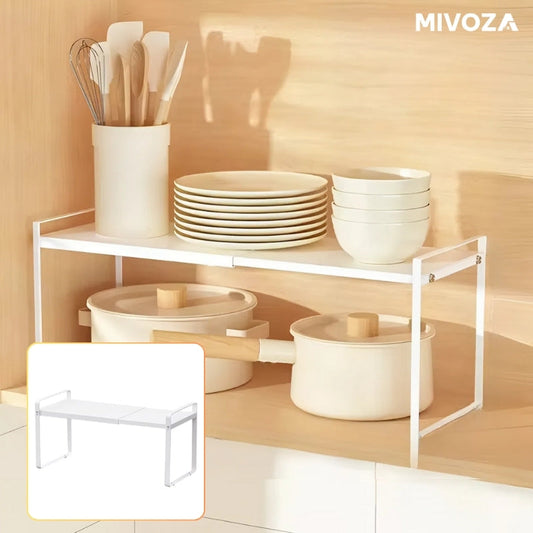 Expandable Kitchen Shelf - Space-Saving Metal Organizer, Adjustable & Stackable for Home, Bathroom & Office