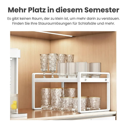 Expandable Kitchen Shelf - Space-Saving Metal Organizer, Adjustable & Stackable for Home, Bathroom & Office