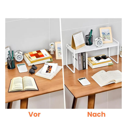 Expandable Kitchen Shelf - Space-Saving Metal Organizer, Adjustable & Stackable for Home, Bathroom & Office