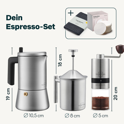 Complete Coffee Brewing Set | Manual Grinder & Frother for 6 Cups