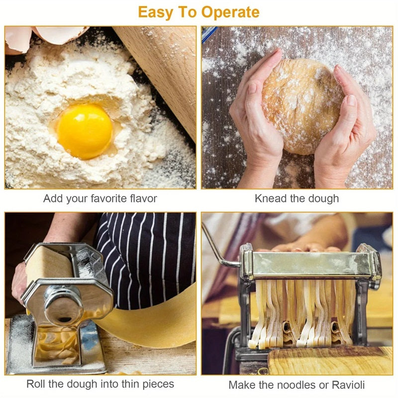 Compact Stainless Steel Pasta Machine with 6 Thickness Settings