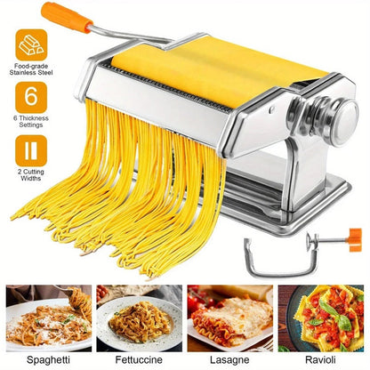 Compact Stainless Steel Pasta Machine with 6 Thickness Settings