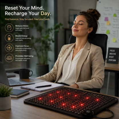 Infrared Heating Mat with PEMF Therapy – 19 x 34 in, 660nm LEDs, Amethyst, Tourmaline & Jade, 85–159°F