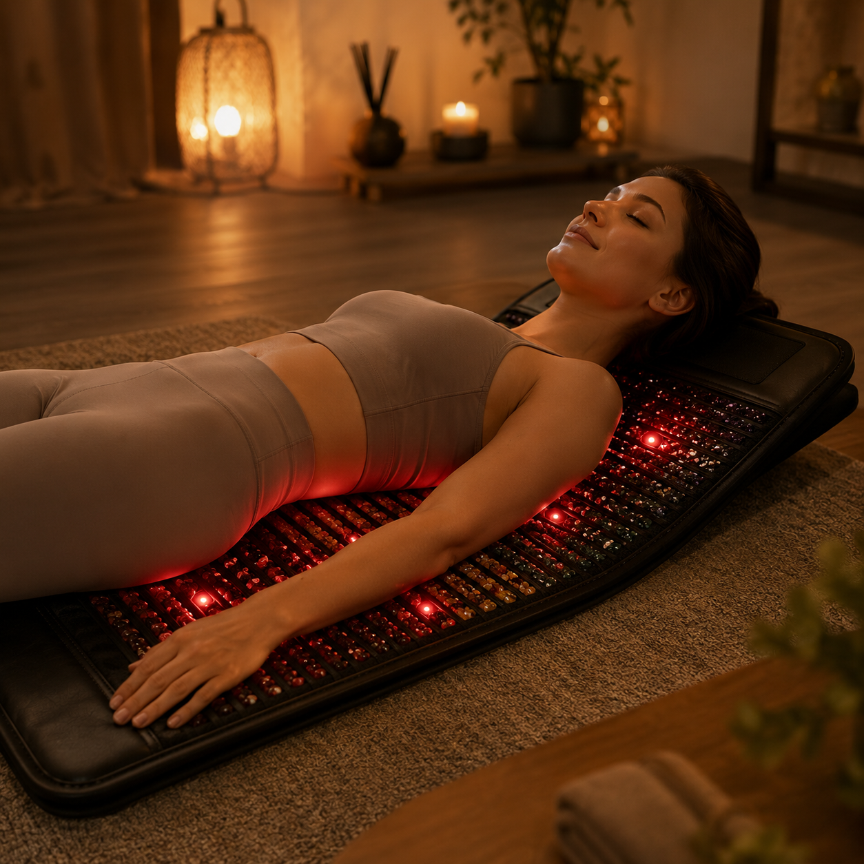 Infrared Heating Mat with PEMF Therapy – 19 x 34 in, 660nm LEDs, Amethyst, Tourmaline & Jade, 85–159°F
