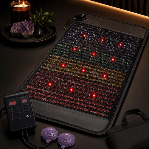 Infrared Heating Mat with PEMF Therapy – 19 x 34 in, 660nm LEDs, Amethyst, Tourmaline & Jade, 85–159°F