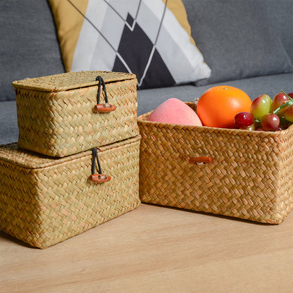 Rectangular Organizer Basket with Lid for Decorative Storage