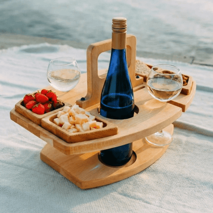 Wooden Picnic Table for Outdoor Dining with Wine Compartments