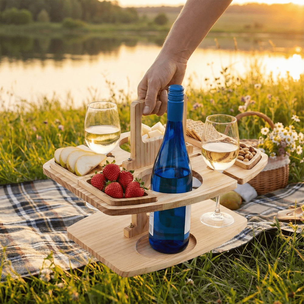 Wooden Picnic Table for Outdoor Dining with Wine Compartments