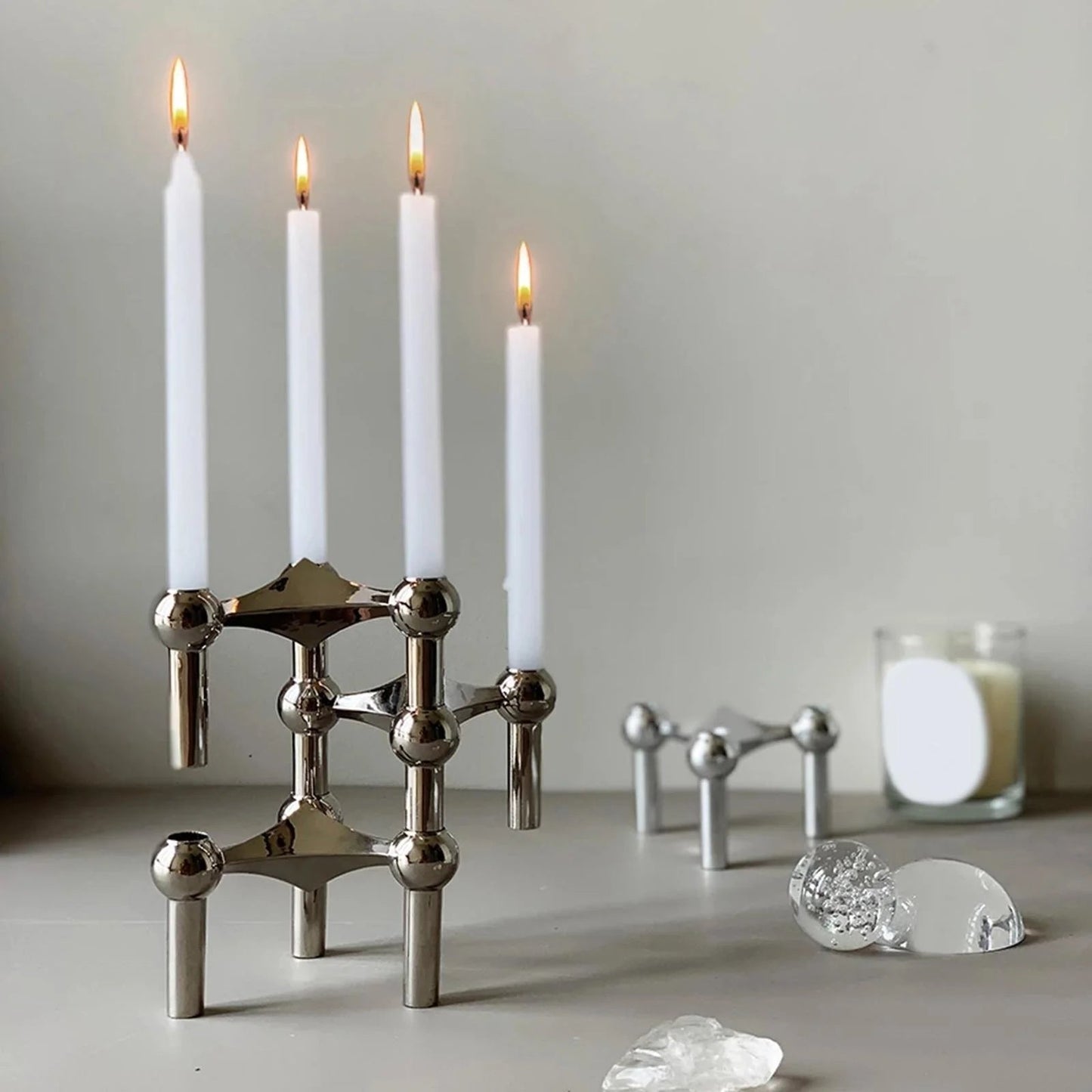 Abstract Metal Candle Holder – Unique Molecular Design Accent