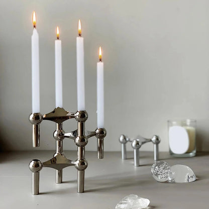 Abstract Metal Candle Holder – Unique Molecular Design Accent
