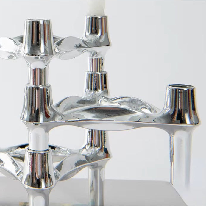Abstract Metal Candle Holder – Unique Molecular Design Accent