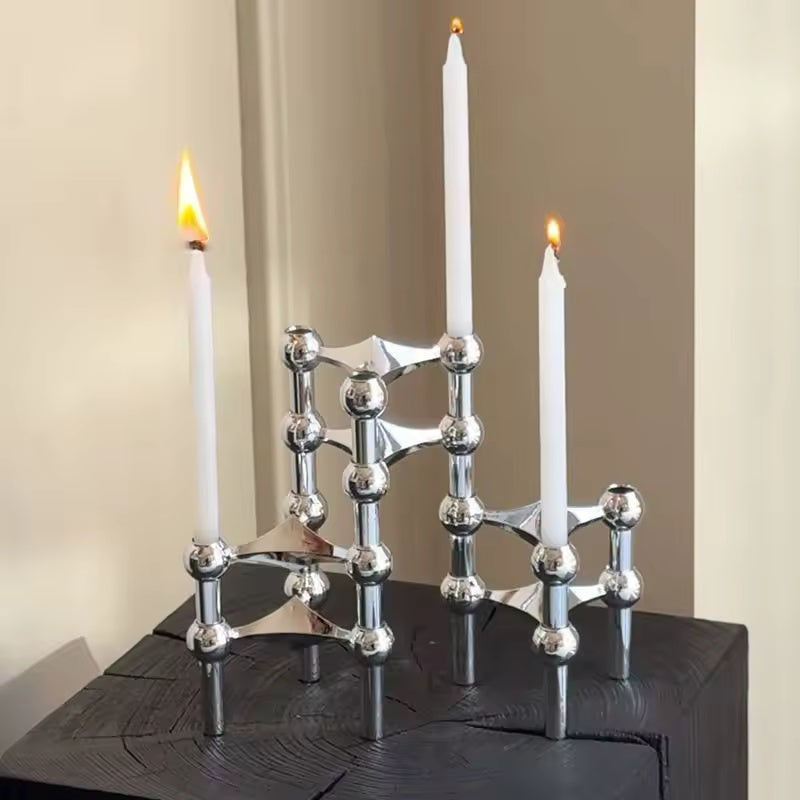 Abstract Metal Candle Holder – Unique Molecular Design Accent