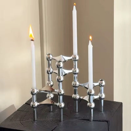 Abstract Metal Candle Holder – Unique Molecular Design Accent
