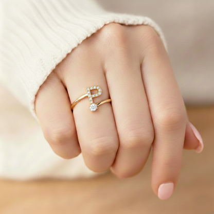 Adjustable Initial Ring Classic with Gift Box and Message Card