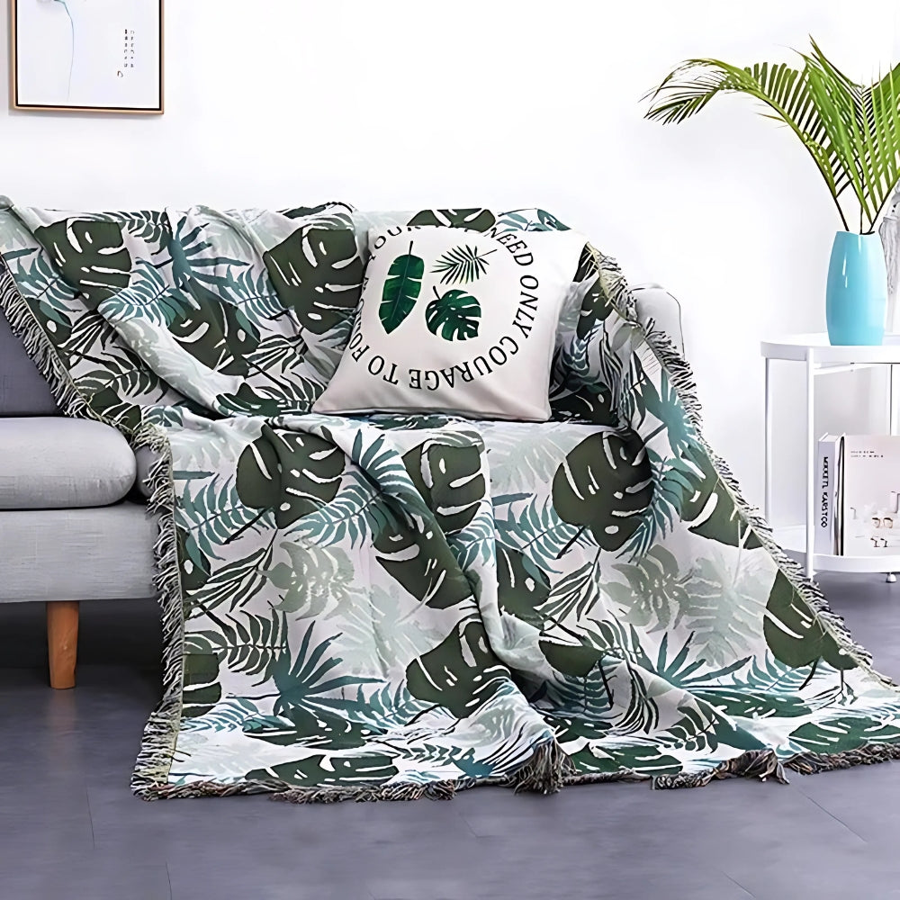 Soft Reversible Cushion Cover with Palm Print and Tassels