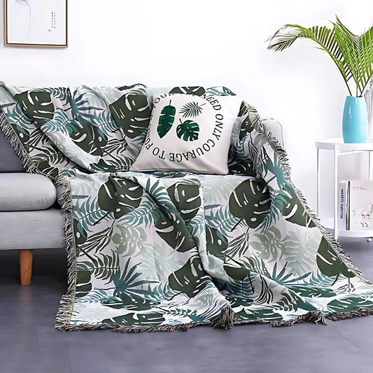 Soft Reversible Cushion Cover with Palm Print and Tassels