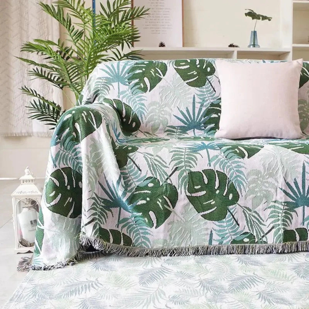 Soft Reversible Cushion Cover with Palm Print and Tassels