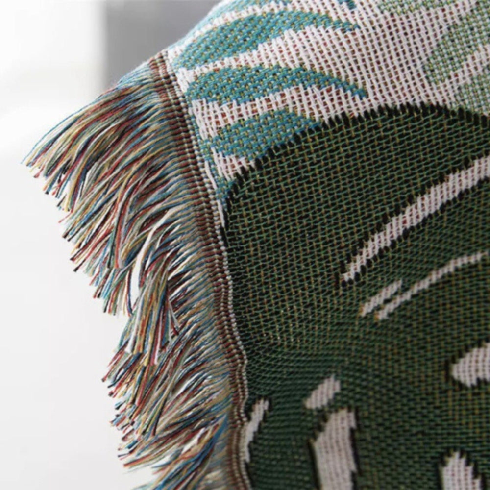 Soft Reversible Cushion Cover with Palm Print and Tassels