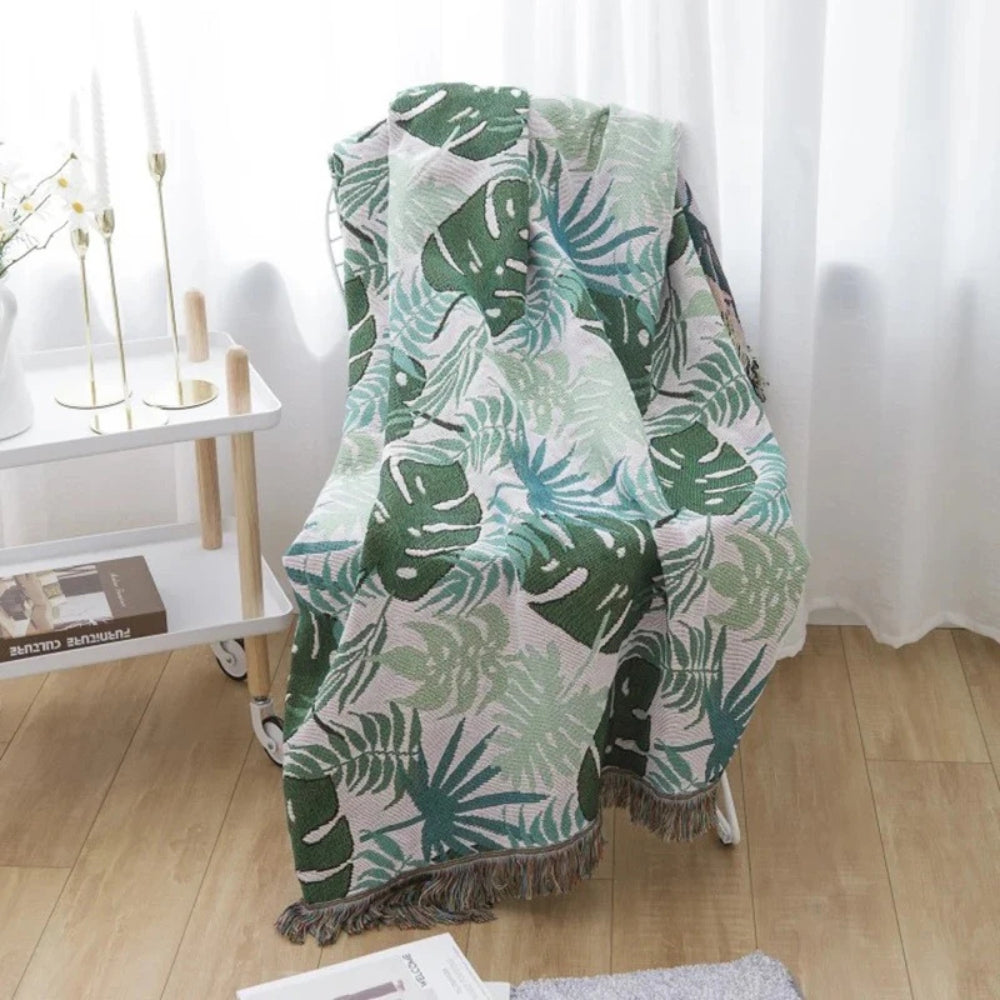 Soft Reversible Cushion Cover with Palm Print and Tassels