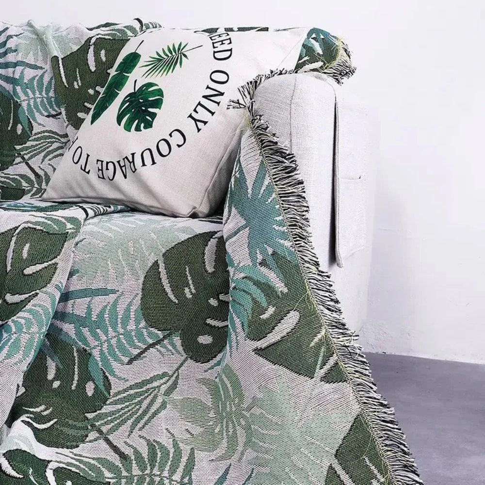 Soft Reversible Cushion Cover with Palm Print and Tassels