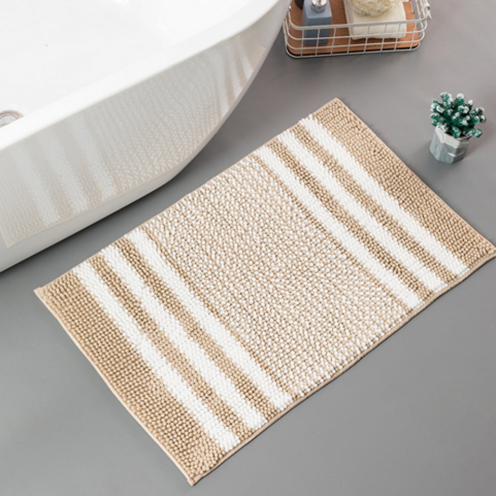 Luxurious Chenille Striped Bath Rug for Ultimate Comfort
