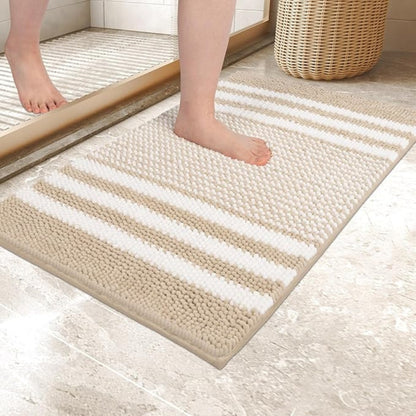 Luxurious Chenille Striped Bath Rug for Ultimate Comfort
