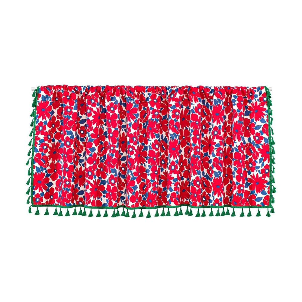 Charming Crimson Floral Linen Cabinet Curtain