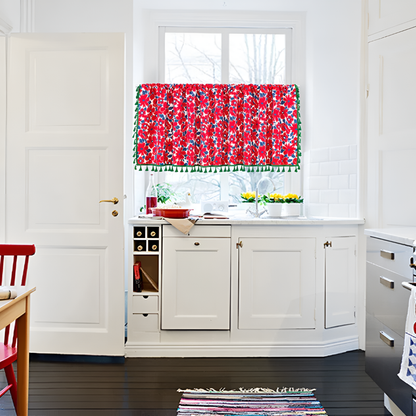 Charming Crimson Floral Linen Cabinet Curtain